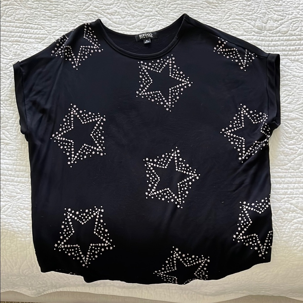 Buffalo David Bitton Black Embellished Cap Sleeve Tee